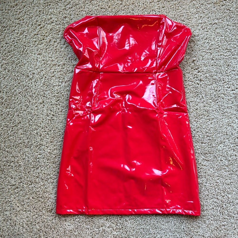 Choies Red shiny vinyl mini dress size Large.
